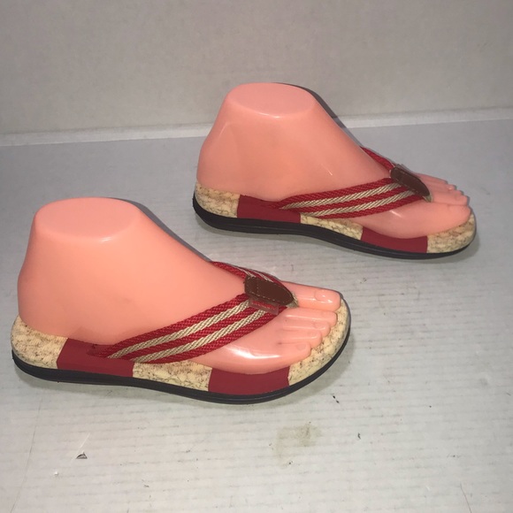 LOULUEN Flip Flop Thong Sandals Red  Tan Womens Sz 5.5 / 36 Beach Slip On NWOT - Picture 5 of 9